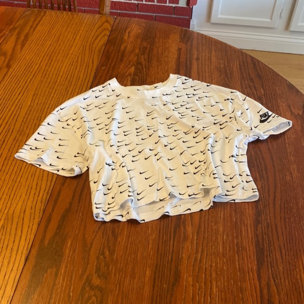 Nike White Black Swoosh Logo Crop Top S
